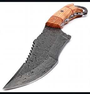 Handcrafted Damascus Steel Ring Grip Tracker Utility Knife Olive <b>Wood</b> Handle Sawback Spine Field <b>Tool</b> - Product Image 6