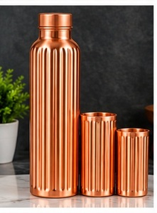 Ensemble de bouteille et de tasses en cuivre martelé vintage moderne, 3 pièces, vaisselle portable pour la maison - Product Image 2