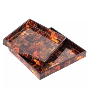 Customizable Antique Bone Inlay Serving <b>Tray</b> Wood Resin Decorative Dishwasher Microwave Safe Catering Use Household Grade Star - Product Image 3
