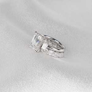 Moissanite 2CT <b>Emerald</b> Cut Diamond Stackable <b>Ring</b> Set For Women's Original 925 <b>Silver</b> Fine Modern Sparkly Jewelry For Wedding - Product Image 2