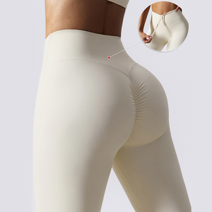 High Elastic Waist Solid Black Yoga Shorts Ruched Butt Seamless Washed Spandex/Nylon Fitness Pants - Product Image 4