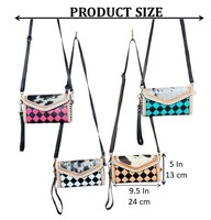 Sac Mini Pochette Bandoulière Femme en Cuir Véritable Noir et Blanc à Carreaux avec Chaînes Tendance Style Western
