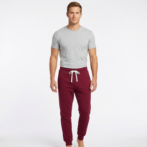 Customs <b>Men's</b> Midweight Fleece Breathable Sweatpants Elastic Waist Drawstring Tapered <b>Cuffed</b> Jogger Pants Burgundy Autumn Sporty - Product Image 3