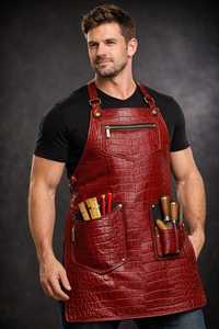 Red Crocodile Embossed Durable European Style <b>Leather</b> Barber Bib <b>Apron</b> Adjustable Comfortable Multiple Pockets Customizable for - Product Image 3