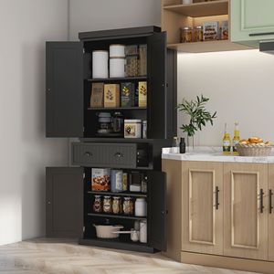 Armadio dispensa da cucina autoportante alto 183 cm con ante a cassetto nere e ripiani contenitore - Product Image 2
