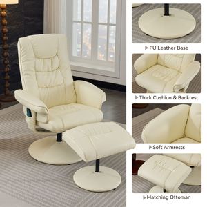 Sillón Reclinable para el Hogar 015 con Reposapiés, Giratorio 360 Grados, 5 Modos de Masaje, Reclinable de Cuero PU con Respaldo Ajustable - Product Image 6