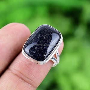 Anillo de Plata de Ley 925 sólido hecho a mano, piedra solar azul, piedra preciosa genuina, anillo bohemio, anillo de joyería de plata hecho a mano, regalo para ella - Product Image 3
