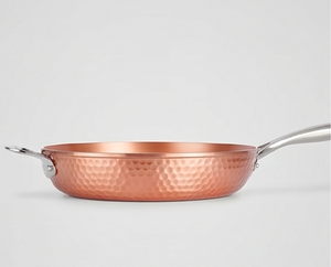 Copper Saute <b>Pan</b> With Glass Lid Stainless Steel <b>Handle</b> Handmade Minimalist Design For Kitchenware And Induction Cooker Use - Product Image 2