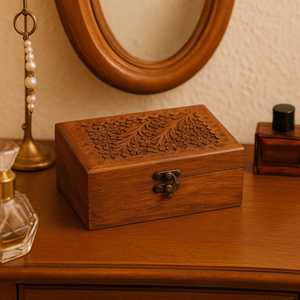 Handmade Wooden Jewelry <b>Box</b> With Carved <b>Floral</b> Design For Storage And Display by AALIYAN IMPEX - Product Image 4
