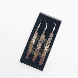 Pinzas de pestañas de acero inoxidable de calidad superior hechas a mano Recubrimiento de polvo marrón Punto de plata Probado a mano Etiqueta privada aceptada - Product Image 5