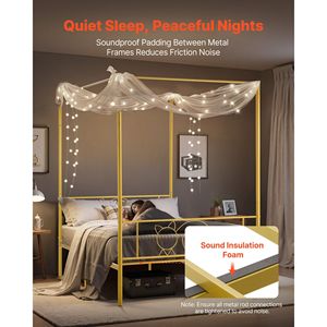 Letto a Baldacchino Minimalista in Metallo con Quattro Montanti, Design a Baldacchino, Misura Full, Supporto Robusto con Doghe in Acciaio, Testiera a Baldacchino Resistente - Product Image 4