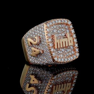 Rose <b>Gold</b> Unisex <b>Cocktail</b> <b>Ring</b> with Moissanite Prong Setting Number 24 Hiphop Style 925 Silver Rhodium Plated GRA Certified - Product Image 1