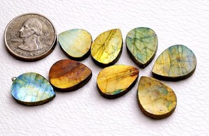 Labradorite Pear Cabochon 20x30 mm Blue <b>Fire</b> High Quality Natural Loose Gemstone Jewelry Making Waxed/Oiled Flat Back - Product Image 2