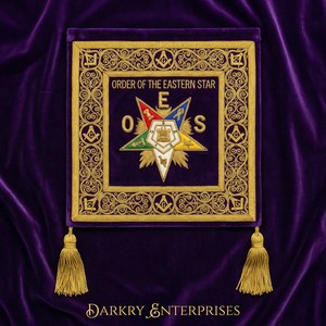 Bannière en velours violet faite à la main avec broderie en fil de soie, pour l'Ordre de l'Étoile d'Orient (OES), Régalia maçonnique personnalisée, couvre-autel et pompons - Product Image 1