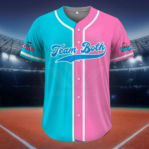 Camiseta de Béisbol para Hombre y Mujer, Diseño de Bloques de Color Rosa y Azul, Transpirable, Antibacteriana, de Poliéster, Manga Corta - Product Image 3
