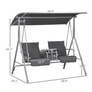 Dondolo da Giardino Grigio per Patio e Bordo Piscina - 2 Posti con Tettuccio e Tavolino - Product Image 3