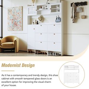 TREND Multifunctional Tipping Bucket Shoe Cabinet Storage <b>Shelf</b> 6 Flip Drawers Large Hall Tree Shoe Boxes <b>Organisers</b> - Product Image 6