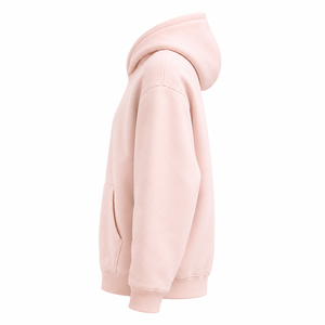 Custom 320 GSM Blush <b>Pink</b> Cotton Polyester Brushed Fleece Pullover <b>Hoodie</b> With Tonal Screen Printed Logo - Product Image 4