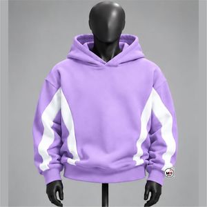 Unisex Purple Hooded <b>Sweatshirt</b> With <b>White</b> Side Panels Oversized Fit Casual Wholesale Autumn Wear Fleece Knitted Regular Sleeves - Product Image 1