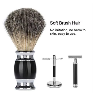 Juego de 3 Piezas para Cejas de Acero Inoxidable con Punta Inclinada para Hombre, Maquinilla de Afeitar Manual de Doble Filo + Brocha de Afeitar + Soporte, Regalo para Hombres - Product Image 2