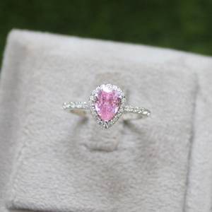 Pear Cut Pink Sapphire Halo <b>Ring</b> <b>925</b> Sterling <b>Silver</b> Elegant Birthstone Jewelry Gift For Women Anniversary - Product Image 4