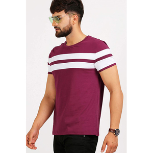 Men's Burgundy White Striped Short Sleeve O-Neck Knitted Casual <b>T</b>-<b>Shirt</b> - Product Image 4