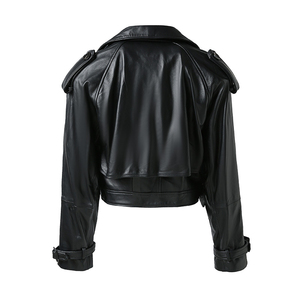 Veste en cuir à capuche pour femme, style décontracté, fermeture éclair, vêtements d'extérieur, fabrication en gros de vestes en cuir - Product Image 2