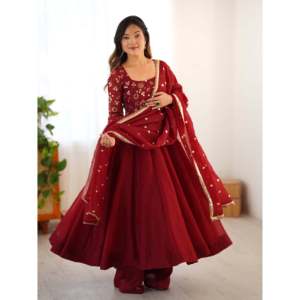 Designer Women's Party Wear <b>Gown</b> and Bottom Set with Elegant Lace Border Dupatta - Product Image 2