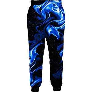 Pantalon de jogging décontracté pour homme en toile imprimée bleue, coupe droite, avec cordon de serrage et taille élastique, respirant et léger en polyester et coton - Product Image 2