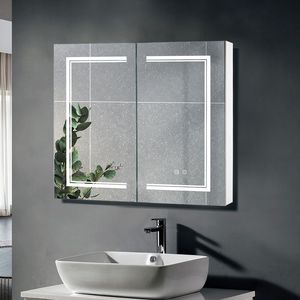 LED Bathroom Wall Cabinet Modern White Double Door <b>Mirror</b> Cabinet Rectangle Frame <b>Smart</b> <b>Mirror</b> Hanging for Bath Room - Product Image 4