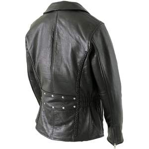 2025 LKL27001 Women's X-Large Classic Braided Premium Black Leather Fitted Jacket <b>Motorcycle</b> & <b>Auto</b> <b>Racing</b> <b>Wear</b> - Product Image 2