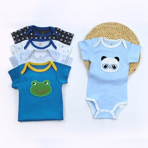 Vêtements pour bébé de 0 à 24 mois, barboteuses à manches courtes d'été, cinq pièces côtelées, vêtements pour bébé de 0 à 1 an, barboteuse imprimée - Product Image 1