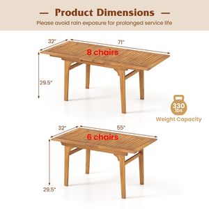 Tavolo da Pranzo Espandibile da Esterno da 55 Pollici per 6-8 Persone con Foro per Ombrellone - Product Image 5