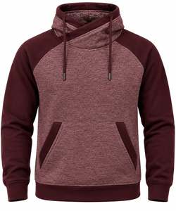 <b>Cowl</b> <b>Neck</b> <b>Hoodie</b> Long Sleeve Solid Color Front Pocket Drawstring Closure - Product Image 1