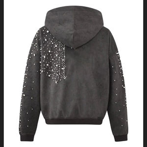 Sweat à capuche personnalisé en strass, streetwear unisexe, surdimensionné, zippé, en daim, avec strass et perles, pour homme - Product Image 3