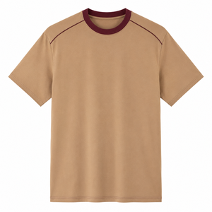 Camiseta al por mayor de cuello redondo color canela con ribete en el cuello y hombros, personalizada, de manga corta para hombre - Product Image 1