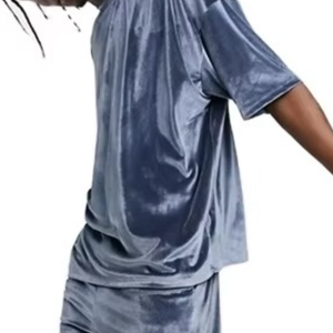 Camiseta Oversize de Terciopelo con Hombros Caídos para Hombre, Color Gris Plata, Estilo Hip Hop Urbano, Ajuste Holgado, de Alta Calidad y Peso Pesado - Product Image 3
