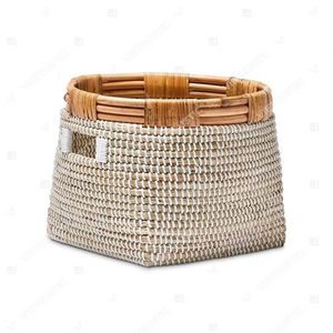 RATTAN-RIMMED COIL <b>Hamper</b> Storage Baskets Seagrass Basket Handles Cut-out Rattan On Top - Product Image 2
