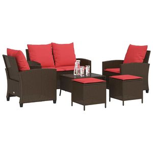 Juego de sofás de patio de ratán sintético marrón de 6 piezas con cojines, elegante colección de muebles para exteriores - Product Image 4