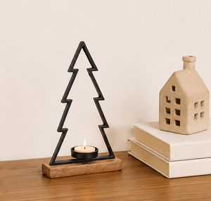 Handmade Metal Christmas Tree Candle Holder With Natural Mango Wood Base Modern Rustic Iron <b>Tea</b> Light <b>Stand</b> For Holiday Home - Product Image 2
