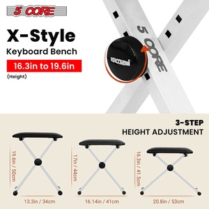 Banco de Piano Ajustable con Marco Metálico Acolchado, 5 Soportes de Núcleo, Cojín de 2 Pulgadas, 19 Pulgadas de Altura, Asiento Portátil para Guitarra, Modelo KBB 02 PNK - Product Image 3