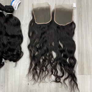 Extensions de cheveux humains ondulés naturels du Vietnam, avec closure transparente 5x5, bordure en dentelle standard, nœuds simples et pré-épilée - Product Image 6