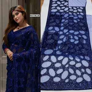 Heavy Sequins Embroidery <b>Butterfly</b> Net Saree Women Unstitched Blouse Piece Wrinkle Free Quick Dry Festive Party Modern Apparel - Product Image 1