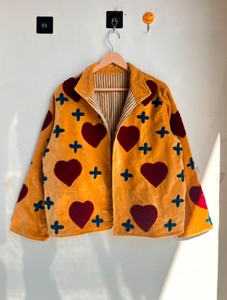 Abrigo de Invierno de Lujo para Mujer, Estilo Boho Chic, Artístico, con Bordado de Corazón y Cruz, Chaqueta de Terciopelo Bordada - Product Image 1