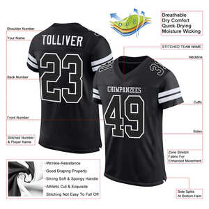 Custom American <b>Football</b> Jersey Men <b>Black</b> <b>White</b> Mesh Any Name Any Number Practice Team Uniform OEM Manufacturer - Product Image 5