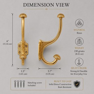 SHUBHAM Gold Wall Mounted <b>Hook</b> <b>Decorative</b> Metal <b>Coat</b> <b>Hook</b> Double <b>Hook</b> for Entryway Bathroom - Product Image 4