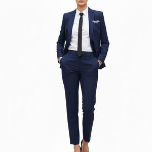 Conjunto de Blazer y Pantalones Slim de Último Diseño, Cierre Cruzado con Botones, Tejido de Algodón y Poliéster, Traje Formal de Negocios para Mujer - Product Image 1