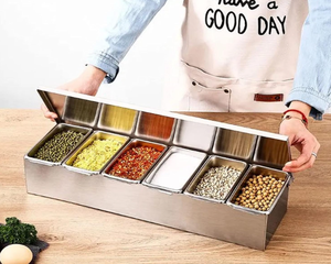 Bandeja Decorativa de Acero Inoxidable con 6 Compartimentos para Condimentos, Base Abierta, Estante para Barra - Product Image 6
