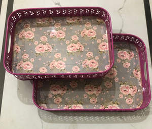 Bandeja de servicio Corte láser Diseñador Imprimir Esmalte Recubierto de metal Bandeja decorativa Pichwai Inicio Regalos promocionales Precio bajo por FWE - Product Image 4