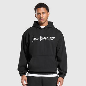 Sweat à capuche personnalisé pour homme avec logo, noir, surdimensionné, en molleton, streetwear, décontracté, avec poche kangourou - Product Image 4